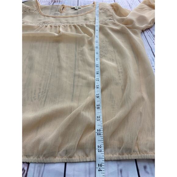 Lily White Blouse Top Womens L Sheer Chiffon Lace Keyhole 3/4 Sleeves Layering - Picture 7 of 10